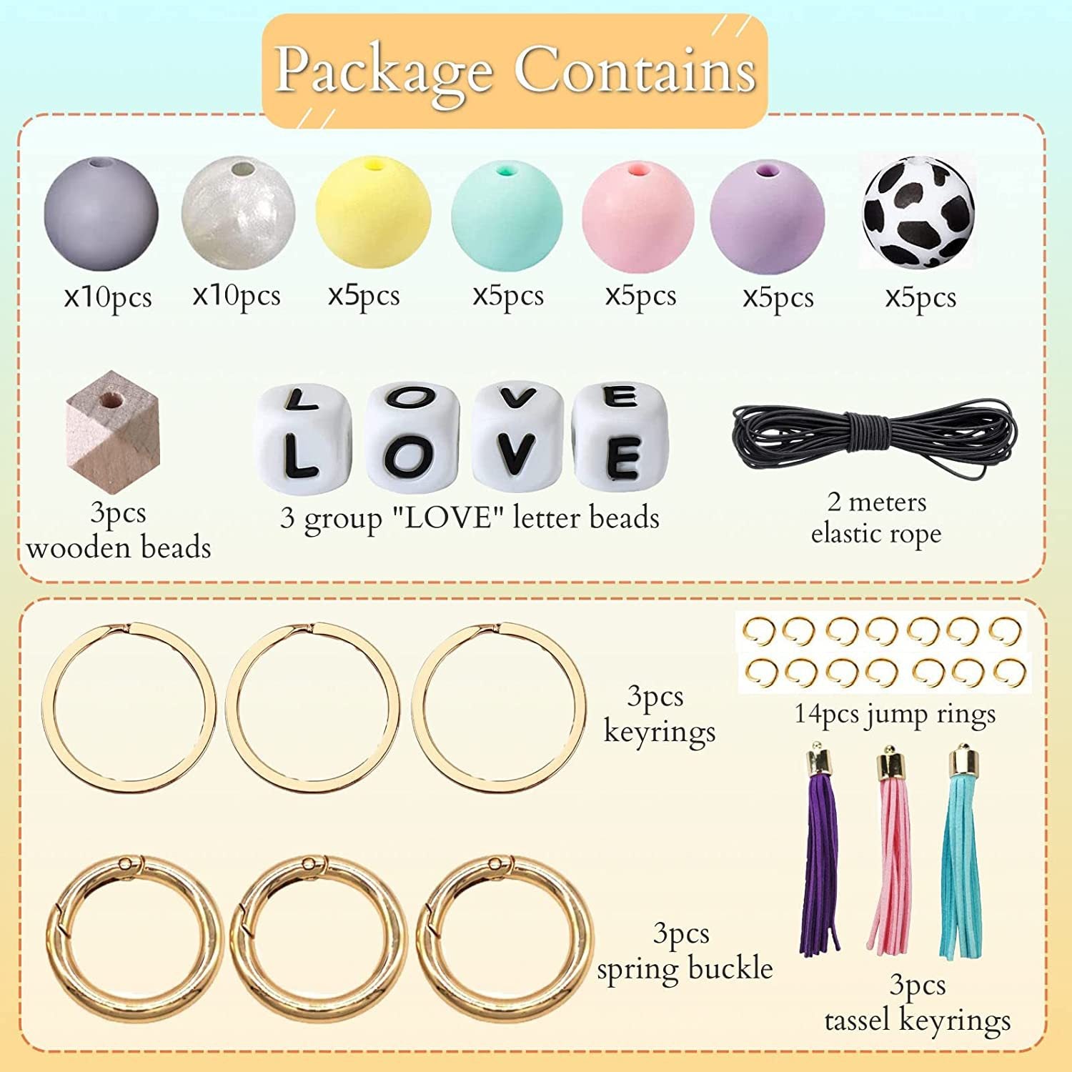 Wholesale 84 Pieces of Silicone Beads, Silicone Beads, 15mm Candy Colored DIY Wrist Keychain Kit